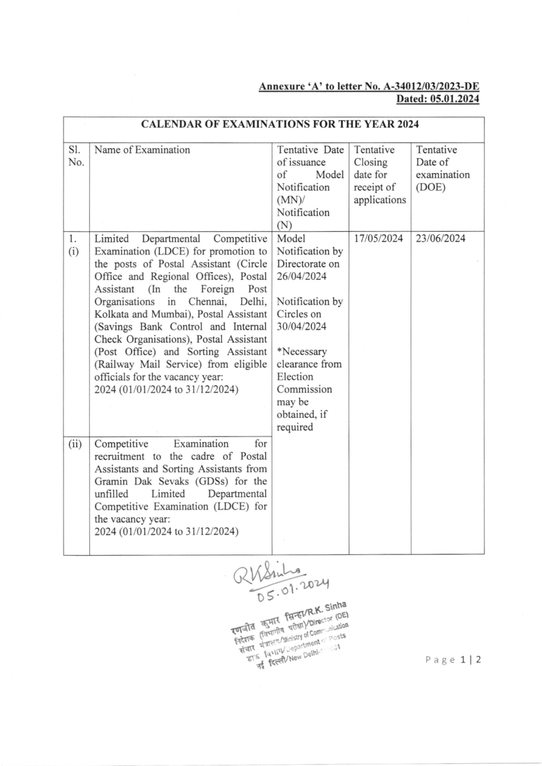 DOP (Post Office) Exam Calendar 2024 Download DOP Calendar of